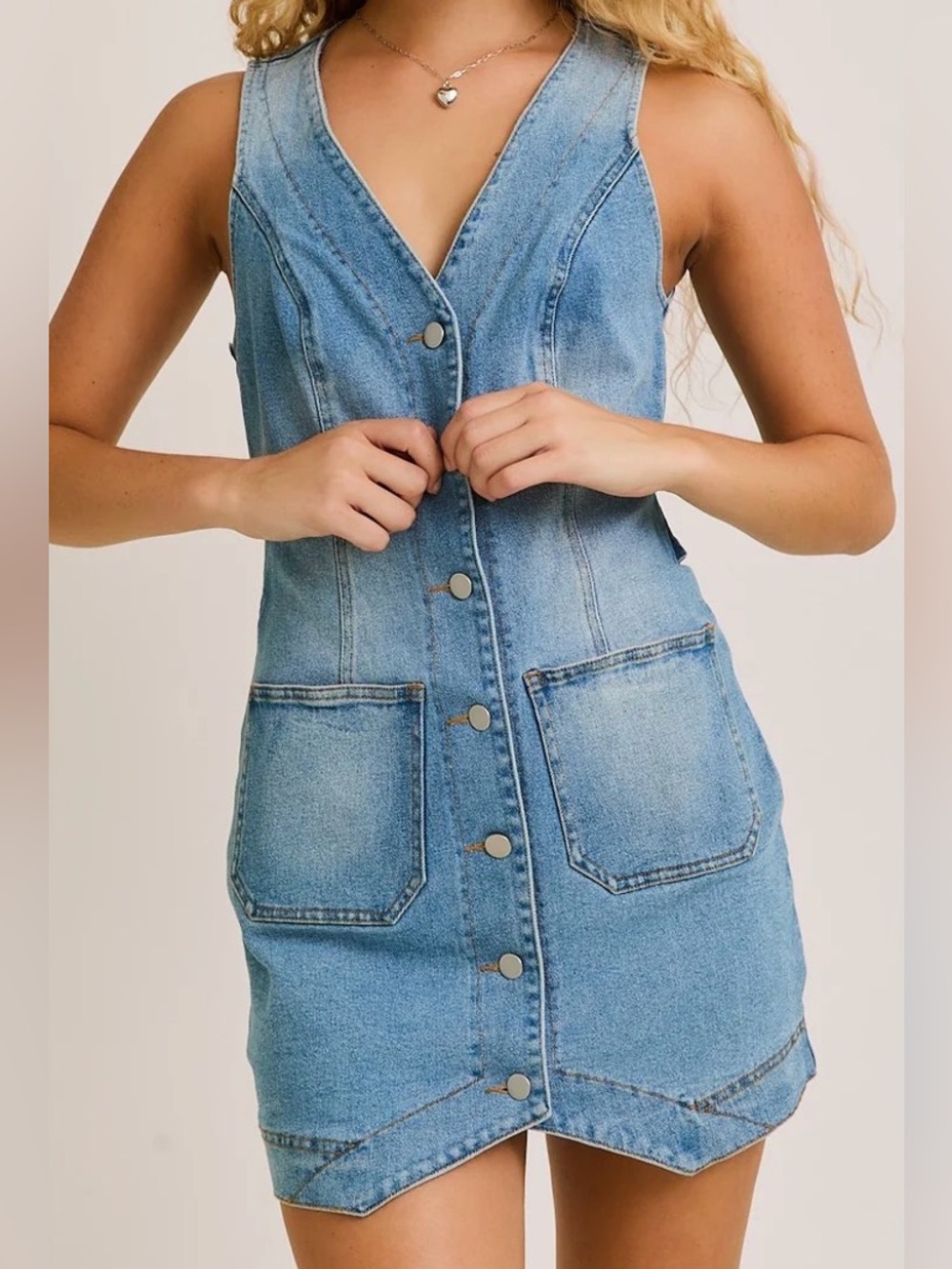 Le Lis Light Denim Wash Dress- Pale Blue